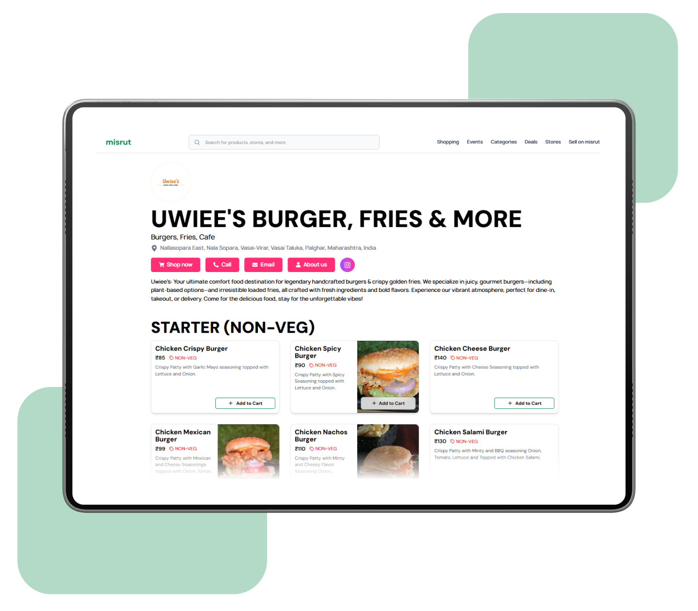 Online storefront interface